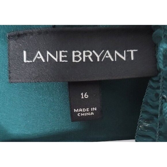 Lane Bryant Womens sz 16 Green and gold long sleeve shirt keyhole gauze rutched - Picture 3 of 14